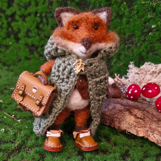 Miniatuur bruine leren schoentjes met veters