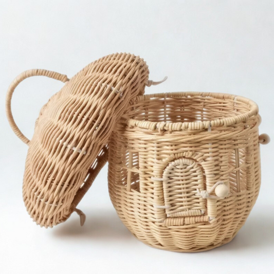 Mini Paddenstoelenhuisje – Rotan Mand voor Viltdiertjes - Beige