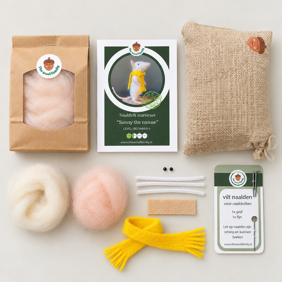 Sunny de muis - naaldvilt starterkit voor beginners - Level beginner