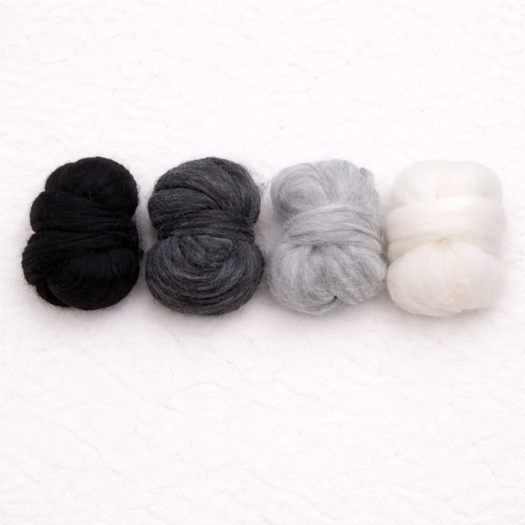 black white and grey carded wool set