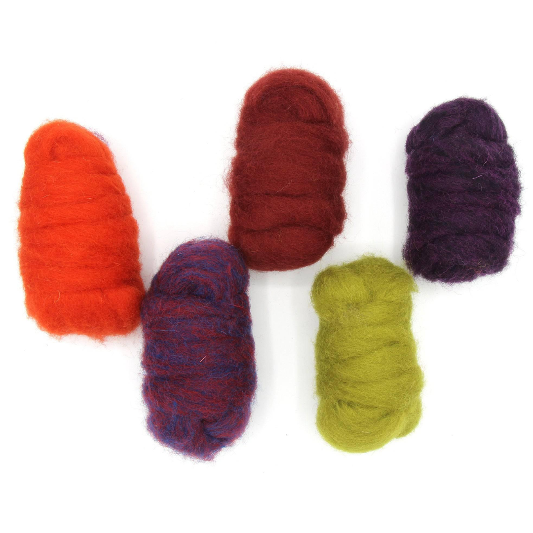 Corriedale gekaarde wol draken tinten: 5 x 25 gram
