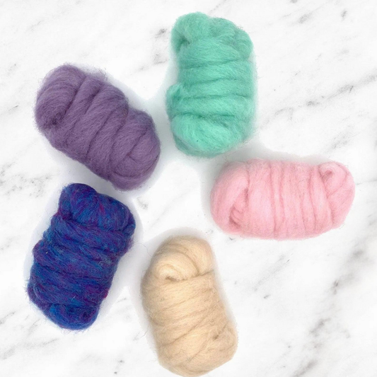Corriedale gekaarde wol fairy tinten: 5 x 25 gram
