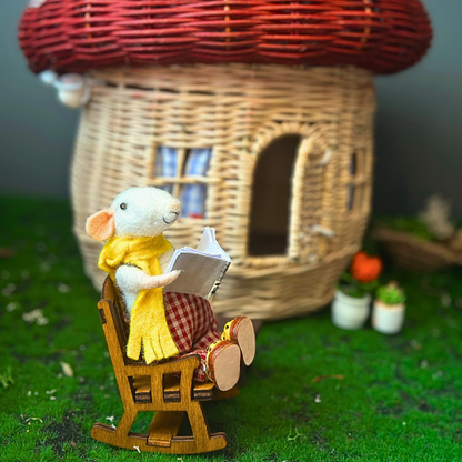 Mini Paddenstoelenhuisje – Rotan Mand voor Viltdiertjes 